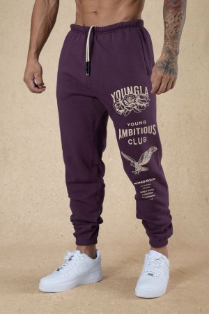 Men's YoungLA Gym 233 The Immortal Joggers Fall 22 inch Joggers Plum Perfect | XE1326-854 USA