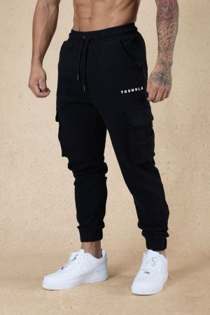 Men's YoungLA Gym 240 Cloud Rambo Joggers Joggers Black | VQ0138-547 USA