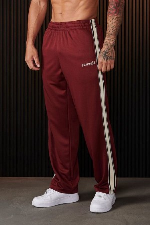 Men's YoungLA Gym 241 Warm Up Pants Joggers Burgundy | ES3845-692 USA