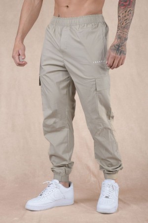 Men's YoungLA Gym 242 Commuter Joggers Joggers Cream | UH6754-890 USA