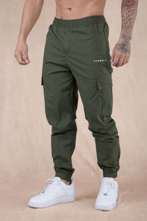 Men's YoungLA Gym 242 Commuter Joggers Joggers Olive Green | HK2438-590 USA