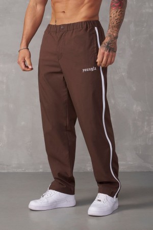 Men's YoungLA Gym 246 Side Zipper Joggers Joggers Brown | RF3041-697 USA