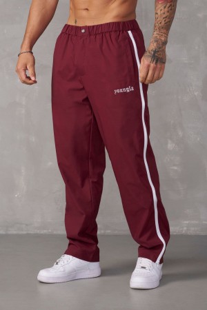 Men's YoungLA Gym 246 Side Zipper Joggers Joggers Burgundy | OY7138-542 USA