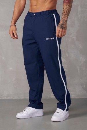 Men's YoungLA Gym 246 Side Zipper Joggers Joggers Navy | EC9107-684 USA