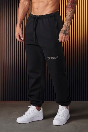 Men's YoungLA Gym 266 Cloud 9 Joggers Joggers Black | PV6152-907 USA