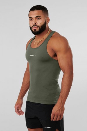 Men's YoungLA Gym 302 Supervillain Stringers Tanks Forest Green | NM2569-837 USA