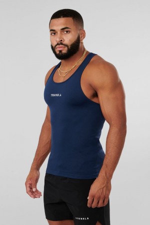 Men's YoungLA Gym 302 Supervillain Stringers Tanks Navy | IS1762-904 USA