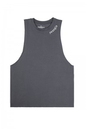 Men's YoungLA Gym 303 Old English Tanks Tanks Coal | MR3721-489 USA