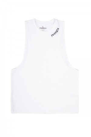 Men's YoungLA Gym 303 Old English Tanks Tanks White | TN2193-605 USA