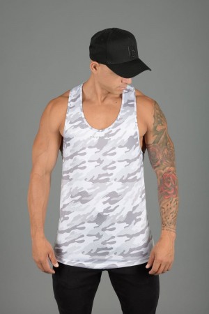 Men's YoungLA Gym 305 Performance Line Tank Tops Tanks Camo White | AL8240-196 USA