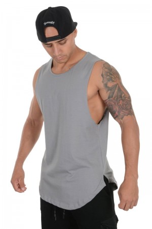 Men's YoungLA Gym 308 Muscle Tanks Tanks Grey | PS8375-609 USA