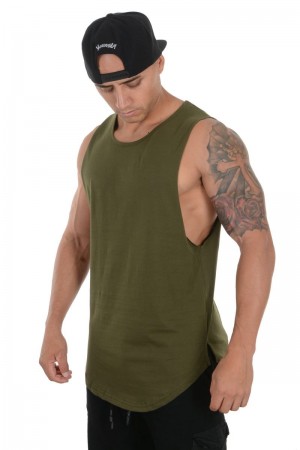 Men's YoungLA Gym 308 Muscle Tanks Tanks Olive | BF3514-826 USA