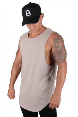 Men's YoungLA Gym 308 Muscle Tanks Tanks Sand | QP4350-261 USA