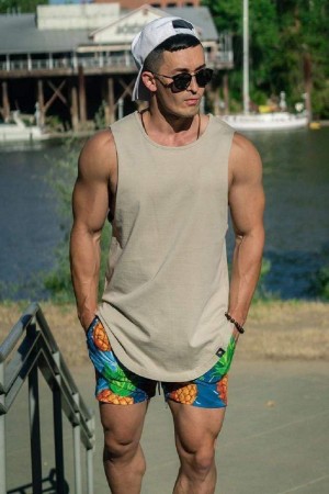 Men's YoungLA Gym 308 Muscle Tanks Tanks Mushroom | VC4957-381 USA