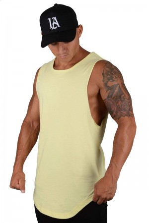 Men's YoungLA Gym 308 Muscle Tanks Tanks Pastel Yellow | UH5410-782 USA