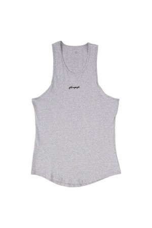 Men's YoungLA Gym 309 Signature Tanks Tanks Heather Grey | OC2864-057 USA