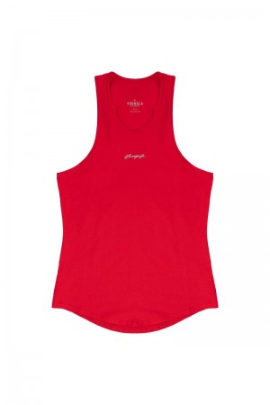 Men's YoungLA Gym 309 Signature Tanks Tanks Red | XM2463-708 USA