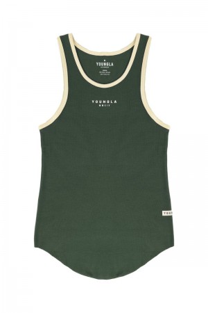 Men's YoungLA Gym 313 Rocket Rib Tanks Tanks Forest Green | JV1450-673 USA