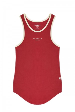 Men's YoungLA Gym 313 Rocket Rib Tanks Tanks Red | XW6928-174 USA