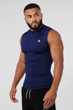 Men's YoungLA Gym 315 Stealth Compression Cut-Offs Tanks Beacon Blue | VZ3854-206 USA