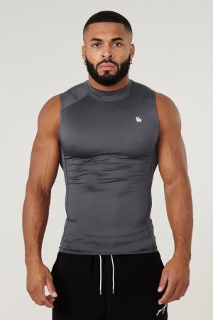 Men's YoungLA Gym 315 Stealth Compression Cut-Offs Tanks Dark Grey | VU9501-386 USA