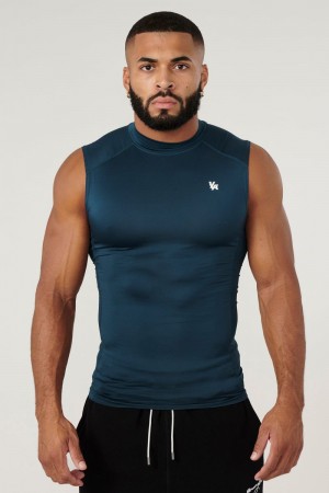 Men's YoungLA Gym 315 Stealth Compression Cut-Offs Tanks Deep Teal | MK6725-483 USA