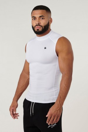 Men's YoungLA Gym 315 Stealth Compression Cut-Offs Tanks White | XR6057-914 USA