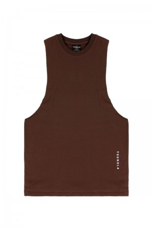 Men's YoungLA Gym 317 Delt Tanks Tanks Brown | OM1850-643 USA