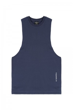 Men's YoungLA Gym 317 Delt Tanks Tanks Navy | GS9610-254 USA