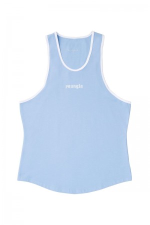 Men's YoungLA Gym 319 Pristine Tank Tops Tanks Carolina Blue | XO6430-798 USA