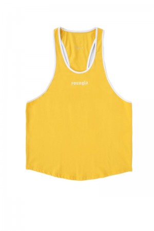 Men's YoungLA Gym 322 Golden Era Tanks Tanks Yellow | AF1052-734 USA