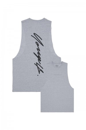 Men's YoungLA Gym 323 Autograph Delt Tanks Tanks Heather Grey | FZ0327-684 USA