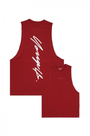 Men's YoungLA Gym 323 Autograph Delt Tanks Tanks Red | RE9835-712 USA