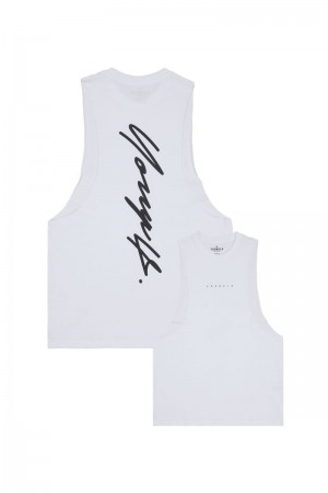 Men's YoungLA Gym 323 Autograph Delt Tanks Tanks White | OA7305-824 USA