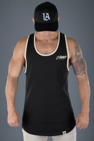 Men's YoungLA Gym 324 Classics Stringer Tank Tanks Black | RE7394-260 USA