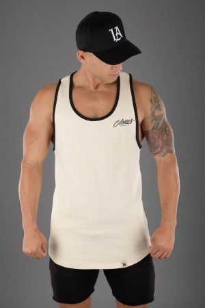 Men's YoungLA Gym 324 Classics Stringer Tank Tanks Off-White | CW4187-065 USA