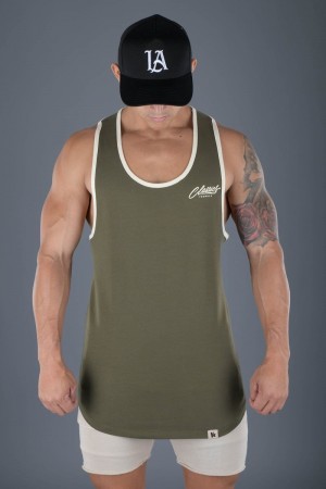 Men's YoungLA Gym 324 Classics Stringer Tank Tanks Olive | BM9273-608 USA