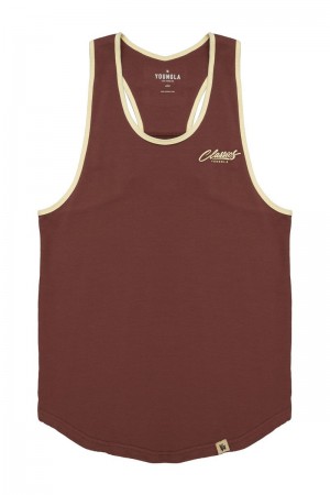 Men's YoungLA Gym 324 Classics Stringer Tank Tanks Brown | RY4863-219 USA