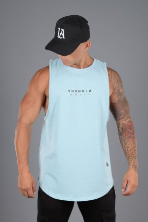 Men's YoungLA Gym 326 Elemental Tanks Tanks Sky Blue | UE4612-357 USA