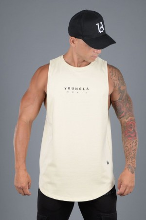 Men's YoungLA Gym 326 Elemental Tanks Tanks Cream | ST2978-041 USA