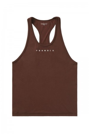 Men's YoungLA Gym 336 Flex Fit Stringers Tanks Brown | EM7652-891 USA