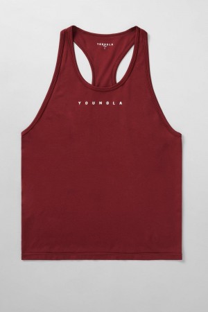 Men's YoungLA Gym 336 Flex Fit Stringers Tanks Deep Burgundy | OU9528-307 USA