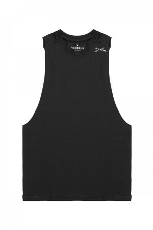 Men's YoungLA Gym 338 Offset Delt Tanks Tanks Black | ZY9641-238 USA