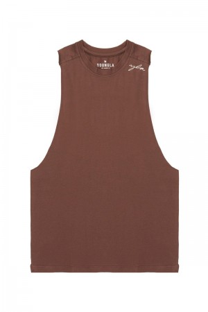 Men's YoungLA Gym 338 Offset Delt Tanks Tanks Brown | EV3925-074 USA