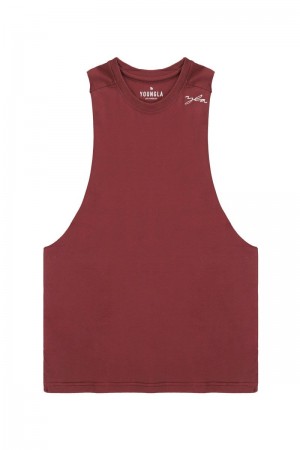 Men's YoungLA Gym 338 Offset Delt Tanks Tanks Deep Burgundy | QJ0496-538 USA