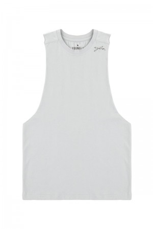 Men's YoungLA Gym 338 Offset Delt Tanks Tanks Light Grey | BX0916-453 USA