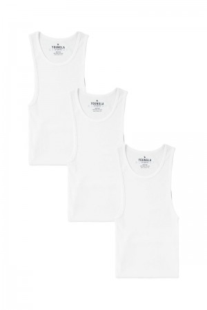 Men's YoungLA Gym 340 Wife Lovers 3 Pack Tanks All White Pack | OS0957-314 USA