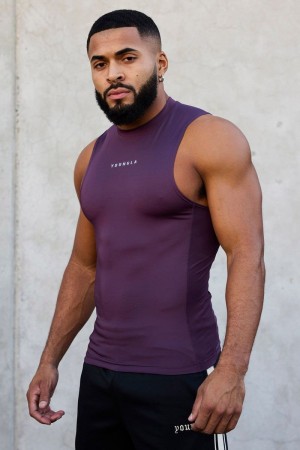 Men's YoungLA Gym 341 Blitz Compression Tanks Tanks Plum | UQ6701-823 USA