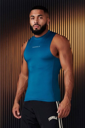 Men's YoungLA Gym 341 Blitz Compression Tanks Tanks Teal | SW5279-683 USA