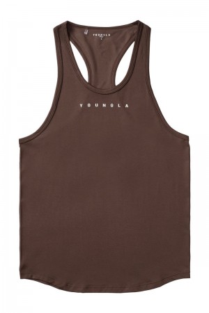 Men's YoungLA Gym 342 New Gen Compression Stringers Tanks Brown | YA5796-104 USA